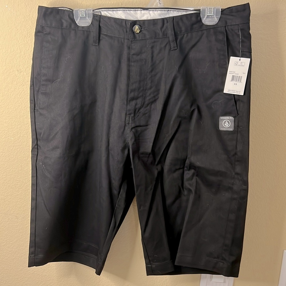 Black flat front shorts